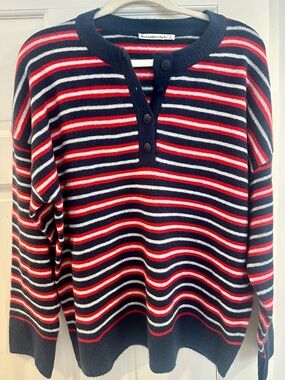 Abercrombie & Fitch Women’s Navy Red White Stripe Henley Sweater